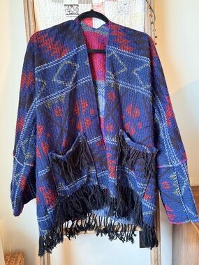 Heritage 1981 Navy & Red Fringe Open-Front Jacket